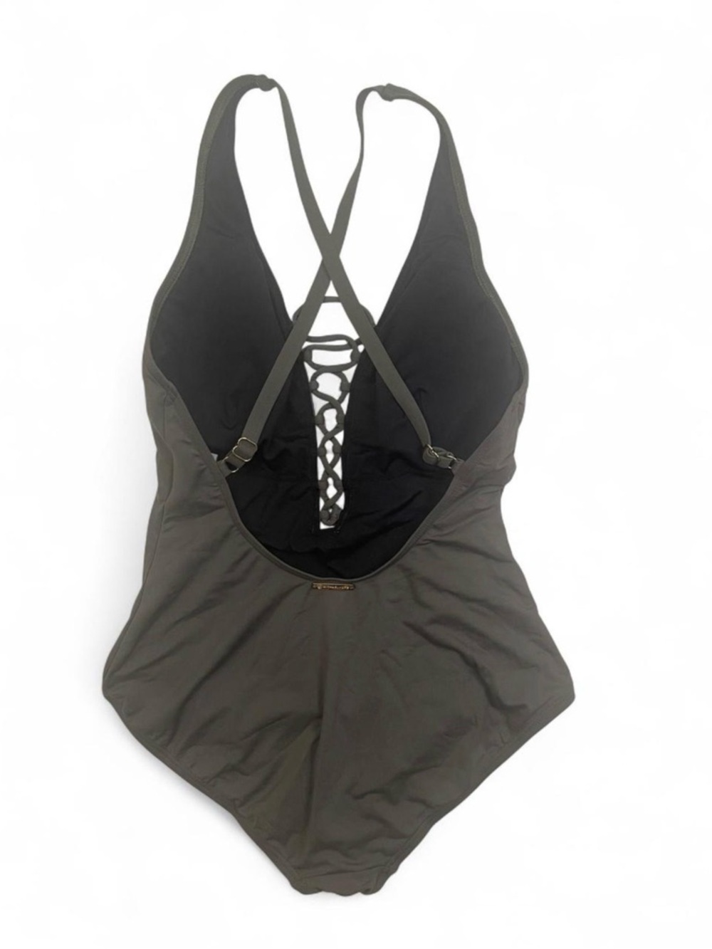 Michael Kors Olive Green Lace-Up One-Piece Swimsuit - Women Swim size 10, Summer - Picture 3 of 8